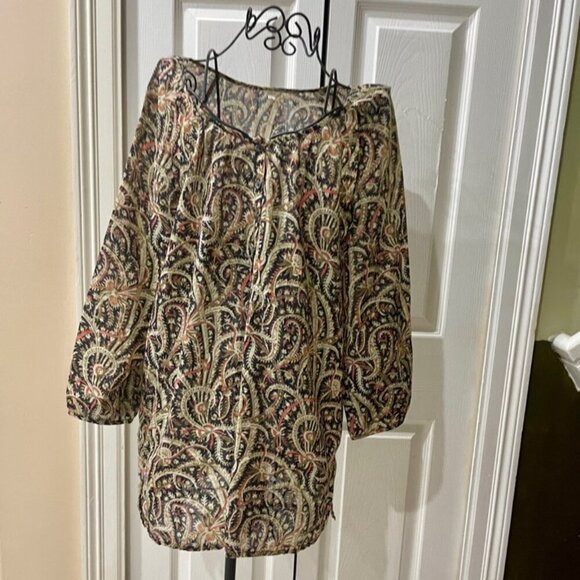 J.CREW BOHOCHIC PAISLEY TUNIC SZ SMALL 100%COTTON BLACK/PINK/BEIGE - Picture 6 of 16